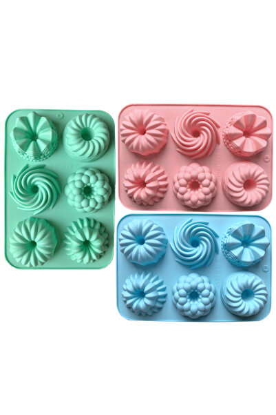 Choice 3 قطع - 3 ألوان في قالب واحد 1/3 قطع من قوالب خبز الدونات المصنوعة من السيليكون، قوالب الدونات متعددة الألوان، تصميمات مكونة من 6 تجاويف
