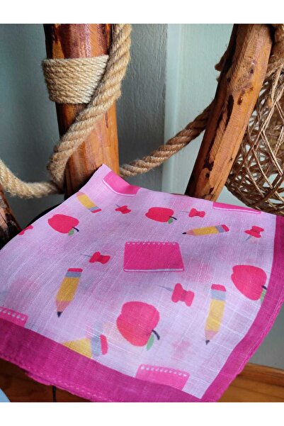 HURİSÖNMEZ Kız Çocuk Eşarbı Elma-Defter Temalı 80*80 cm Pamuklu Eşarp
