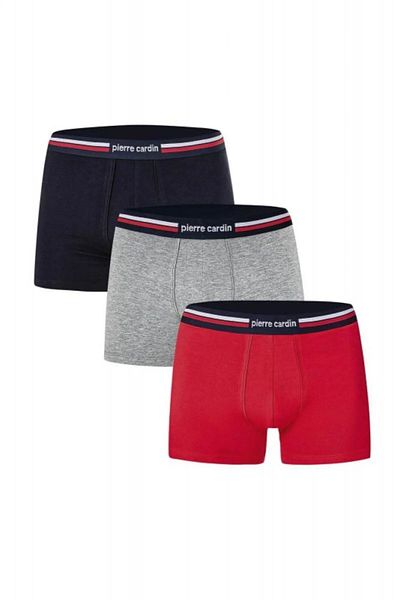 Pierre Cardin 395 Men's Red-Navy Blue-Grey Stretch 3-Piece Boxers