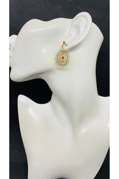 Porsuk Alternatif El yapımı pirinç aparatlı çek camı çiçek figür kadın küpe