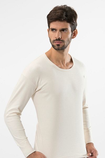 TÜREN 116 Cream Men's Interlock O Neck Long Sleeve Undershirt