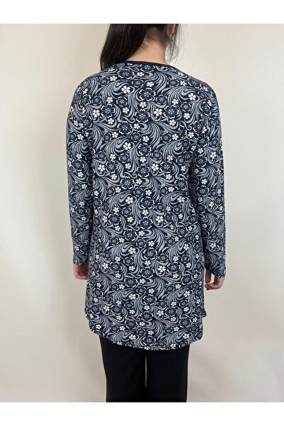 YAŞAR TRİKO Жіноча темно-синя туніка з V-подібним вирізом, довгими рукавами та м'якою тканиною