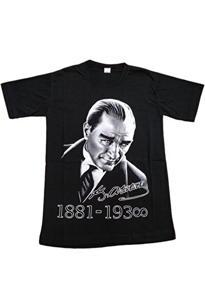 YCN TEKSTİL Μαύρο μπλουζάκι με στάμπα Μουσταφά Κεμάλ Ατατούρκ