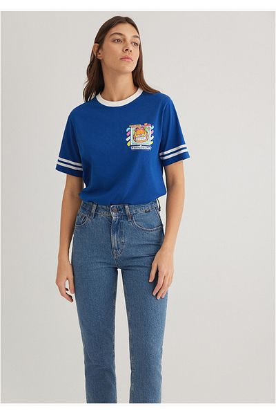 Mavi Tricou de damă cu croială obișnuită cu imprimeu Garfield