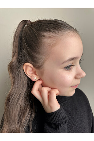 LITTLELUXE Kişiye Özel Taşlı Harfli 925 Ayar Gümüş Kız Çocuk Küpe, Kız Çocuk Gümüş Küpe, Gümüş Çocuk Küpesi