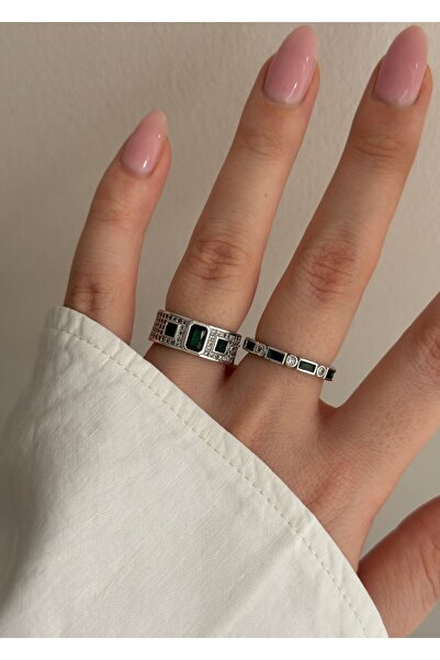 KİLİGİSTANBUL جارود 2 قطعة خاتم قابل للتعديل من الحجر الأخضر