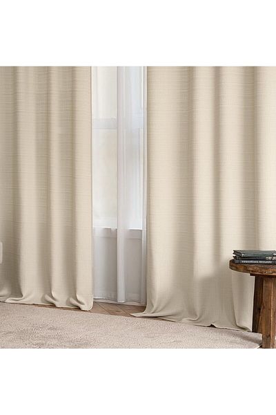 Pyramid Home Sand Beige Pleated Linen Backdrop Curtain 1/3 Close Pleated Linen Backdrop Curtain Backdrop