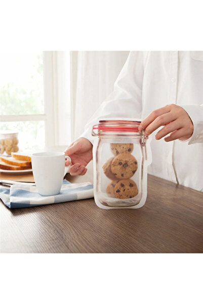 omilife Poşet Kavanoz Görünümlü Poşet Şeffaf Kilitli Poşet Pratik Kavanoz Deseni 3 Adet Large