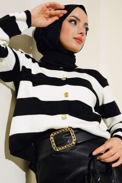 mf venessa Women's Soft Textured Striped Sweater Cardigan