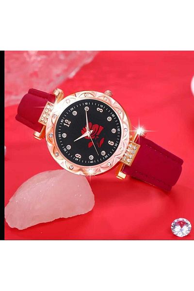 Beyna Rose Gold Plated Crystal Stone Rose Necklace Earring Watch Gift Set for Lover, Mother