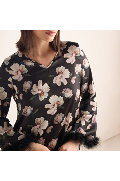 FAV Floral Print Satin Night Dress