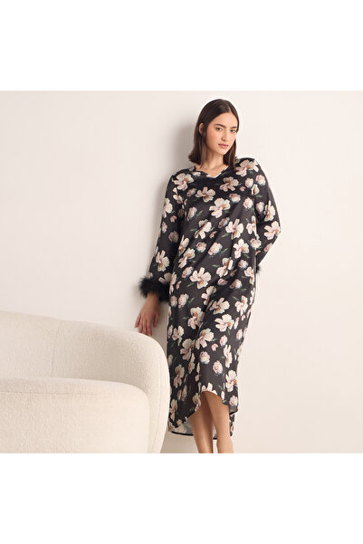 FAV Floral Print Satin Night Dress