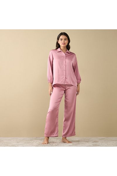 FAV Solid Shirt with Long Sleeves and Pyjama Set