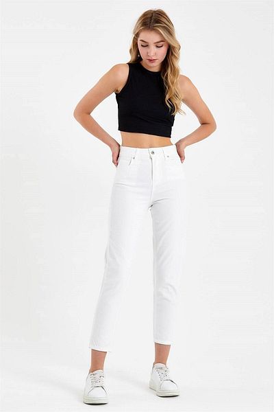 ByCukurovaFrango High Waist White Lycra Flexible Women's Jeans - 2024