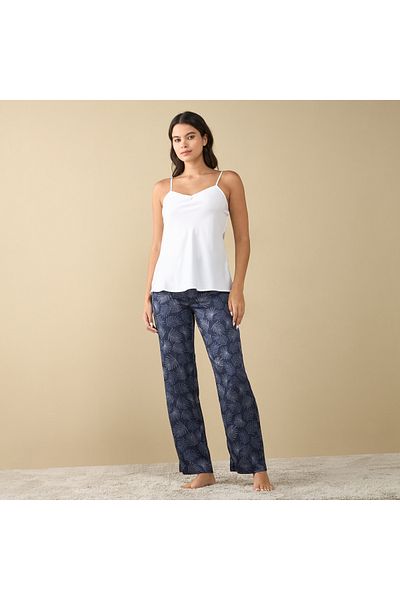 FAV Solid Sweetheart Neck Sleeveless Top and Printed Pyjama Set