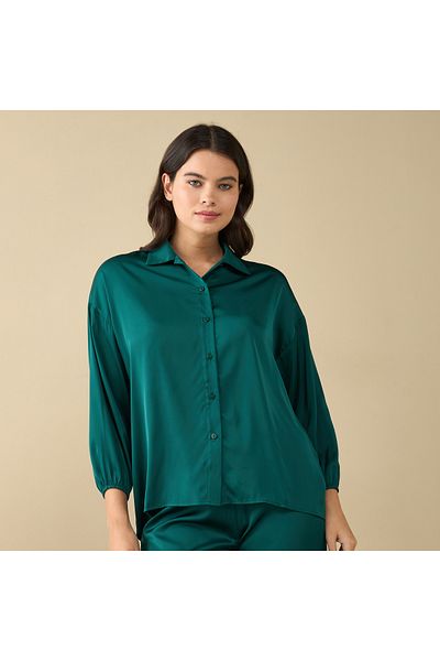 FAV Solid Shirt with Long Sleeves and Pyjama Set