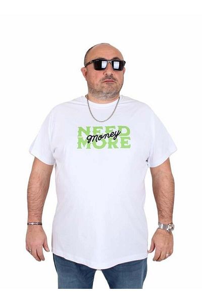 Starbattal Tricou cu decolteu rotund pentru bărbați, mărime mare, Need More 25139 ALB