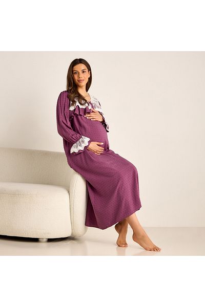 FAV Lace Detail Textured Maternity Dress With Long Sleeves