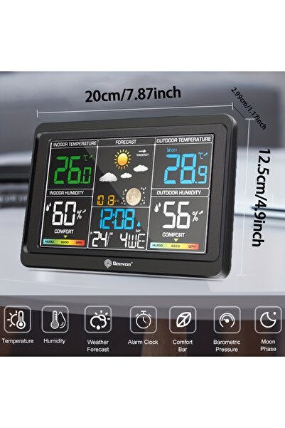 Choice EU Adapter Geevon Digital Weather Station Wireless Indoor Outdoor Thermometer, Weather Thermometer W