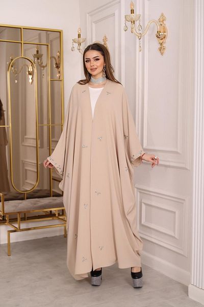 MAY MARA Plus Size Drop Stone Embroidered Detailed Evening Dress Abaya