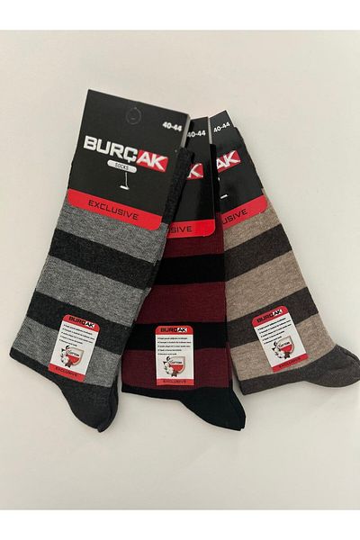 BURÇAK Men's Combed Cotton Socks Striped Set of 3