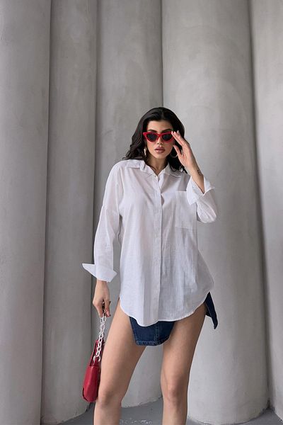 İstangül Butik Cămașă casual Boyfriend din bumbac și in