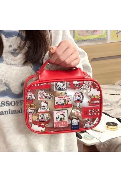 Choice A New Sanrio Hello Kitty Makeup Bag Kawaii PVC Transparent Portable Large Capacity Waterproof Stora.