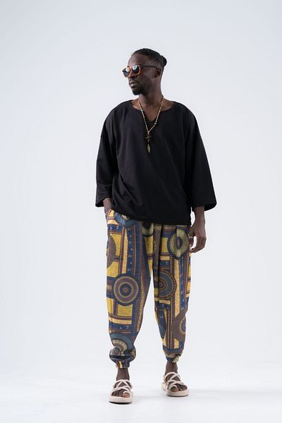 Superbluemexico Men's Wrinkle Patterned Loose Baggy Trousers