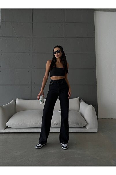 ByCukurovaFrango By-6885 90's Black Stretch Fabric Super Extra High Waist Pal...