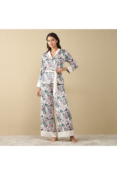 FAV All-Over Floral Print Shirt with Tie-Up and Pyjama Set