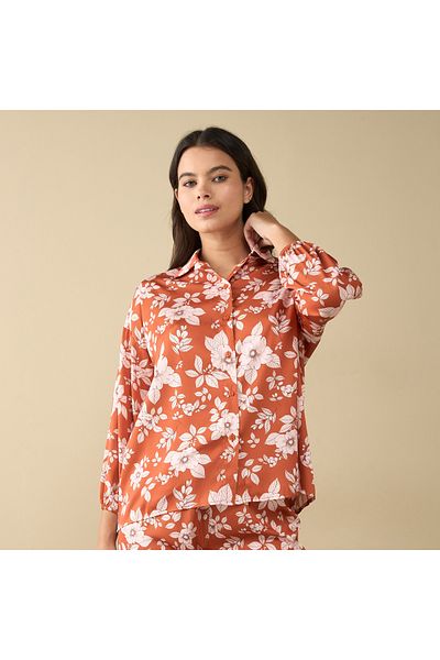 FAV All-Over Floral Printed Shirt with Long Sleeves and Pyjama Set