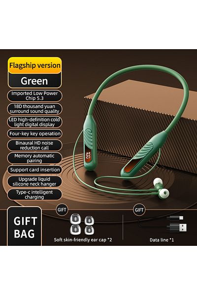 Choice Green Bt8 Wireless Bluetooth Earphones Headphones Outdoor Sports Headset V5.3 Display Button Control