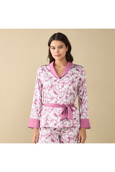 FAV All-Over Floral Print Shirt with Tie-Up and Pyjama Set