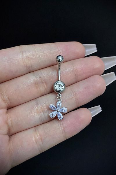 Blisse Piercing Women's Surgical Steel Dangle Flower Figured Stone Belly Navel Piercing