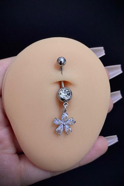 Blisse Piercing Women's Surgical Steel Dangle Flower Figured Stone Belly Navel Piercing