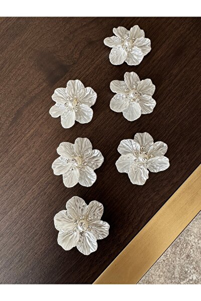 NURHAN HOME COLLECTION 6 Adet Sedef Yapraklı Taşlı Gümüş Broş