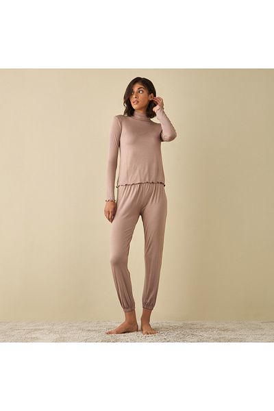 FAV High Neck Long Sleeves Top with Lettuce Hem