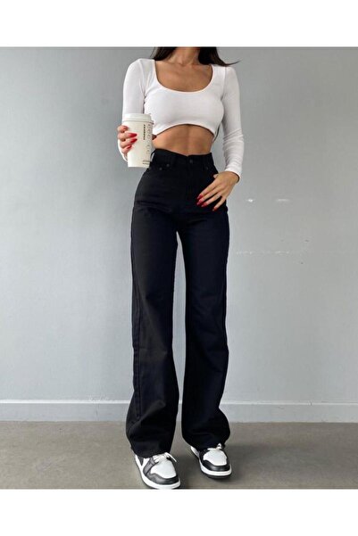 ByCukurovaFrango BY-5808 بنطلون جينز نسائي فضفاض عالي الخصر من الليكرا باللون...