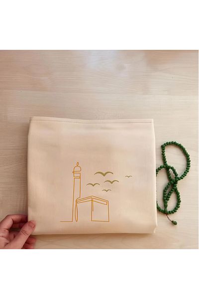 Perdeplus Minimal Embroidered Linen Prayer Rug Prayer Mat - Dowry Gift Bag Prayer Rug