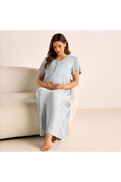 FAV Printed Maternity Sleepshirt with Short Sleeves