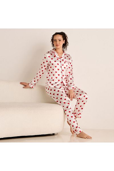 FAV Heart Print Long Sleeves Shirt and Pyjama Set