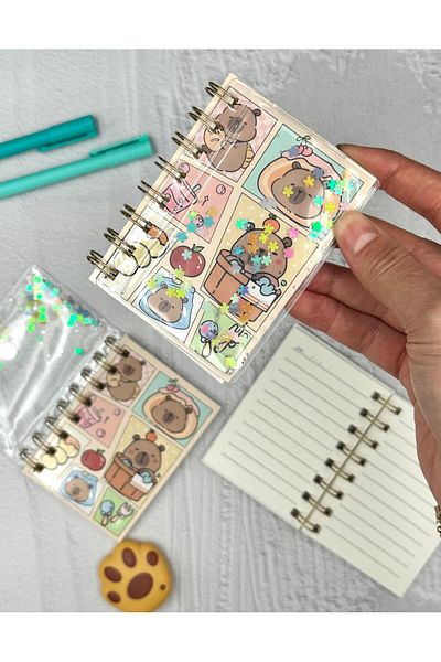 ZeCo Collection Sequin Shimmering Cute Animal Pattern Mini Spiral Notebook Ruled 64 Sheets Yellow Color