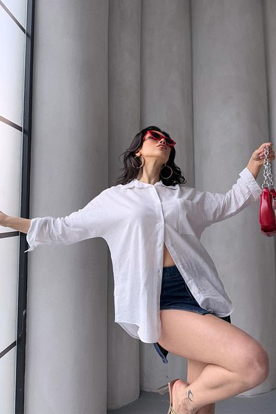 İstangül Butik Cămașă casual Boyfriend din bumbac și in