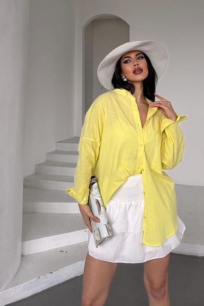İstangül Butik Βαμβακερό λινό Casual Boyfriend πουκάμισο