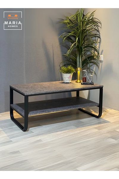 MARIA HOMES Modern Industrial Coffee Table With Storage Shelf 110x60x50 Cm – Wood Metal Frame For Living Room