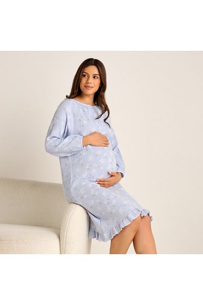 FAV Floral Print Maternity Night Dress with Long Sleeves