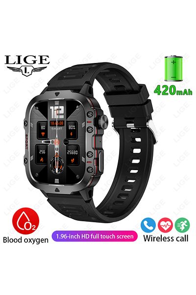 Choice black LIGE Outdoor Smart Watch Men 2.01" Screen 3AT Waterproof Watches Bluetooth Call Ai Voice Sport