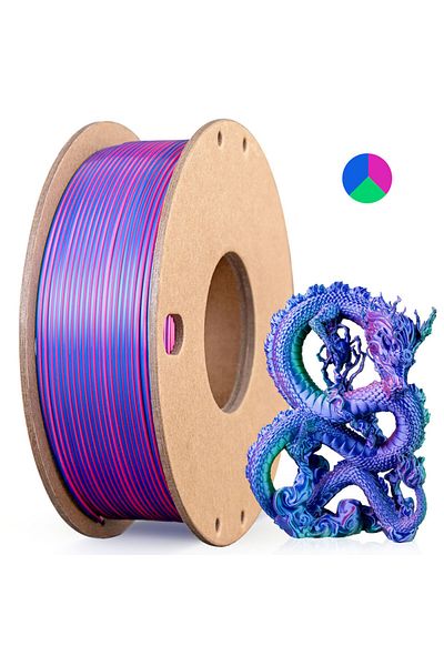 Choice RoseRedDarkBlueGreen Silk PLA 3D Printer Filament 1.75mm Triple Color Silk PLA Filament 3D Printing