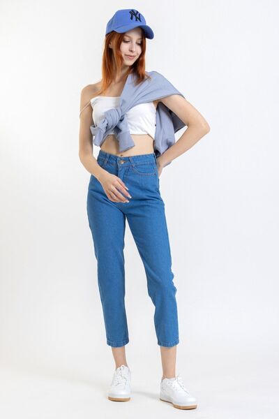 ByCukurovaFrango Max Mavi Жіночі джинси з високою талією Mom Jean