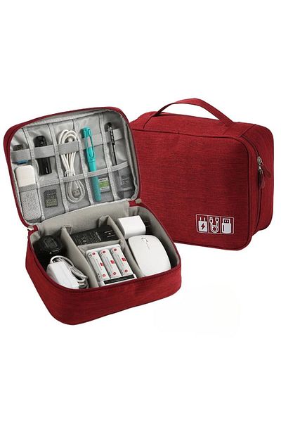 Choice Red Cable Storage Bag Waterproof Digital Electronic Organizer Portable USB Data Line Charger Plug St